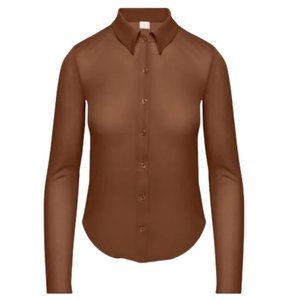 WILFRED (Aritzia) Pose Mesh Button-up Longsleeve